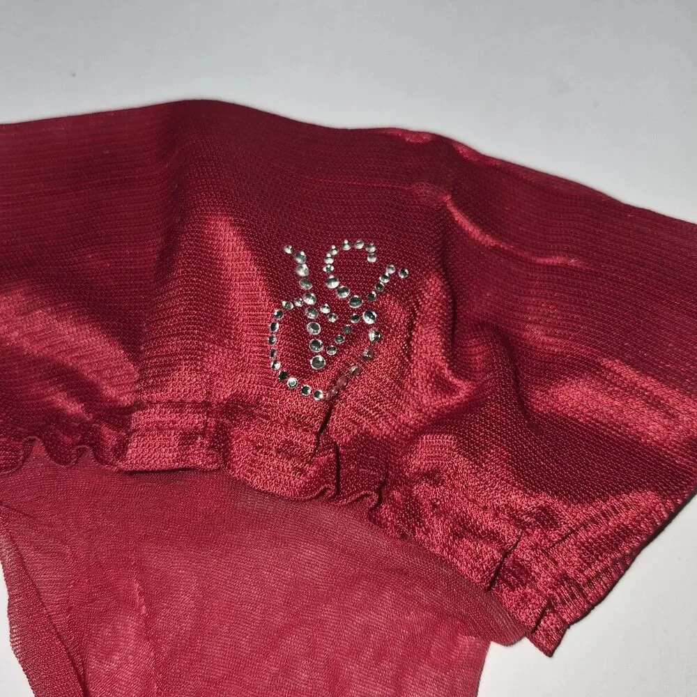 Vtg Victoria's Secret Red Rhinestone Ruffle Top Thigh High Stockings Santa Y2k
